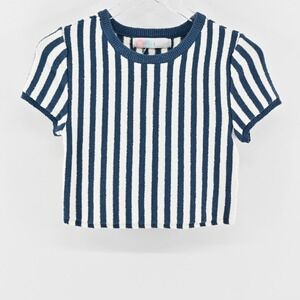 Free People Womens Roberta Striped Top Size S Blue Ivory Terrycloth FP Beach NEW